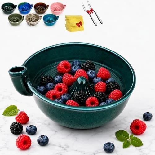 berry bowl self rinsing berry washing ceramic bowl 7 inch stoneware fruit rinse bowl with drain holes and center cone swirling colander basket for berries grapes and vegetables green