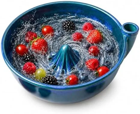 berry washing bowl ceramic colander with angled drain holes 78 inch dark blue