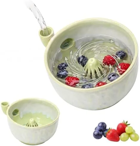 self rinsing berry washing ceramic bowl 7 inch berry basket with holes stoneware fruit strainer colander for kitchen counter strawberries blueberriesgreensmall