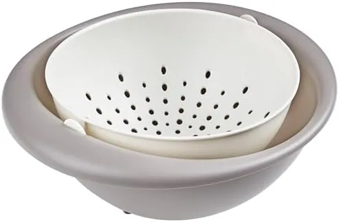 vecelo 2 in 1 colander strainer with bowl set fruit vegetable washing colanders food strainers heat resisted double layer colander for kitchen for pasta berry salads grey